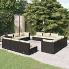 2-Delige Loungeset Met Kussens Poly Rattan Zwart en crème 4x hoek + 8x midden