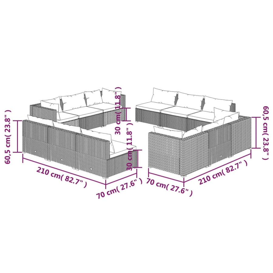 12-Delige Loungeset Met Kussens Poly Rattan 1