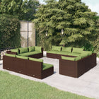 2-Delige Loungeset Met Kussens Poly Rattan Bruin en groen 4x hoek + 8x midden