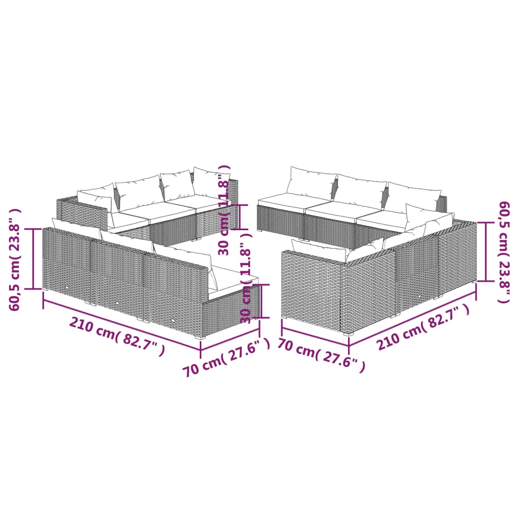 12-Delige Loungeset Met Kussens Poly Rattan 1