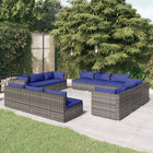 2-Delige Loungeset Met Kussens Poly Rattan Grijs en donkerblauw 4x hoek + 8x midden