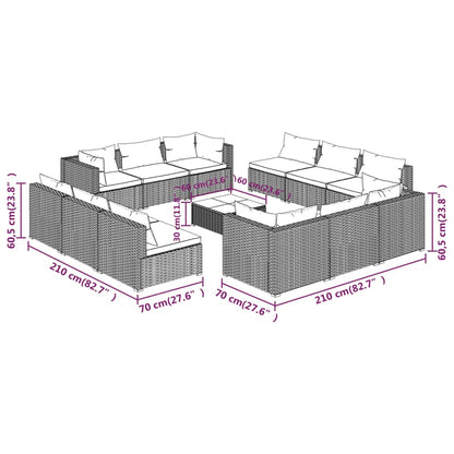 13-delige Loungeset met kussens poly rattan zwart
