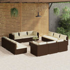 3-Delige Loungeset Met Kussens Poly Rattan Bruin en crème 4x hoek + 8x midden + Tafel