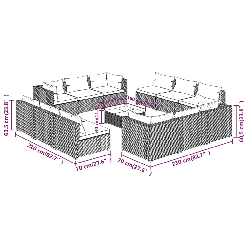 13-Delige Loungeset Met Kussens Poly Rattan 1