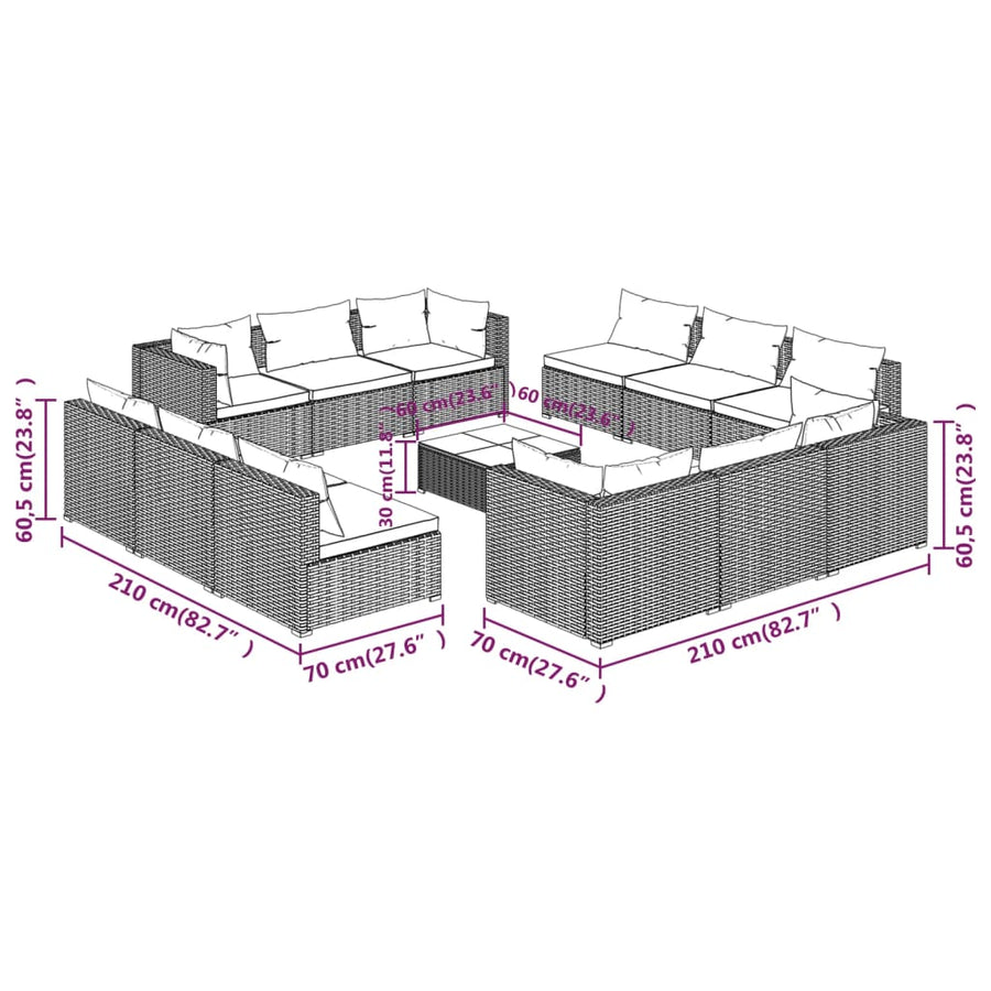 13-Delige Loungeset Met Kussens Poly Rattan 1