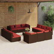Loungeset 13-delig poly rattan bruin rood