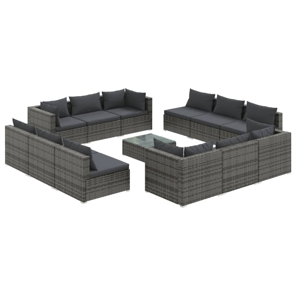 13-delige Loungeset met kussens poly rattan grijs