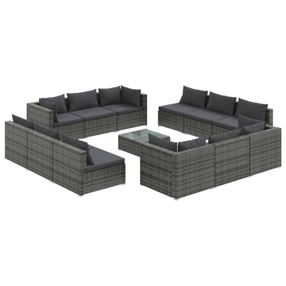 13-delige Loungeset met kussens poly rattan grijs