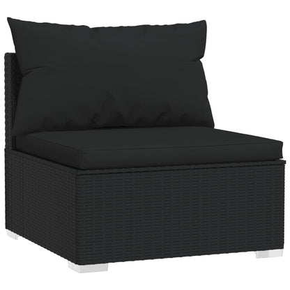 5-delige Loungeset met kussens poly rattan zwart 1 hoek + 2x midden + 2x voetensteun