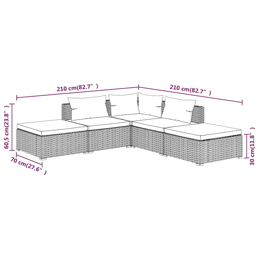5-Delige Loungeset Met Kussens Poly Rattan 1
