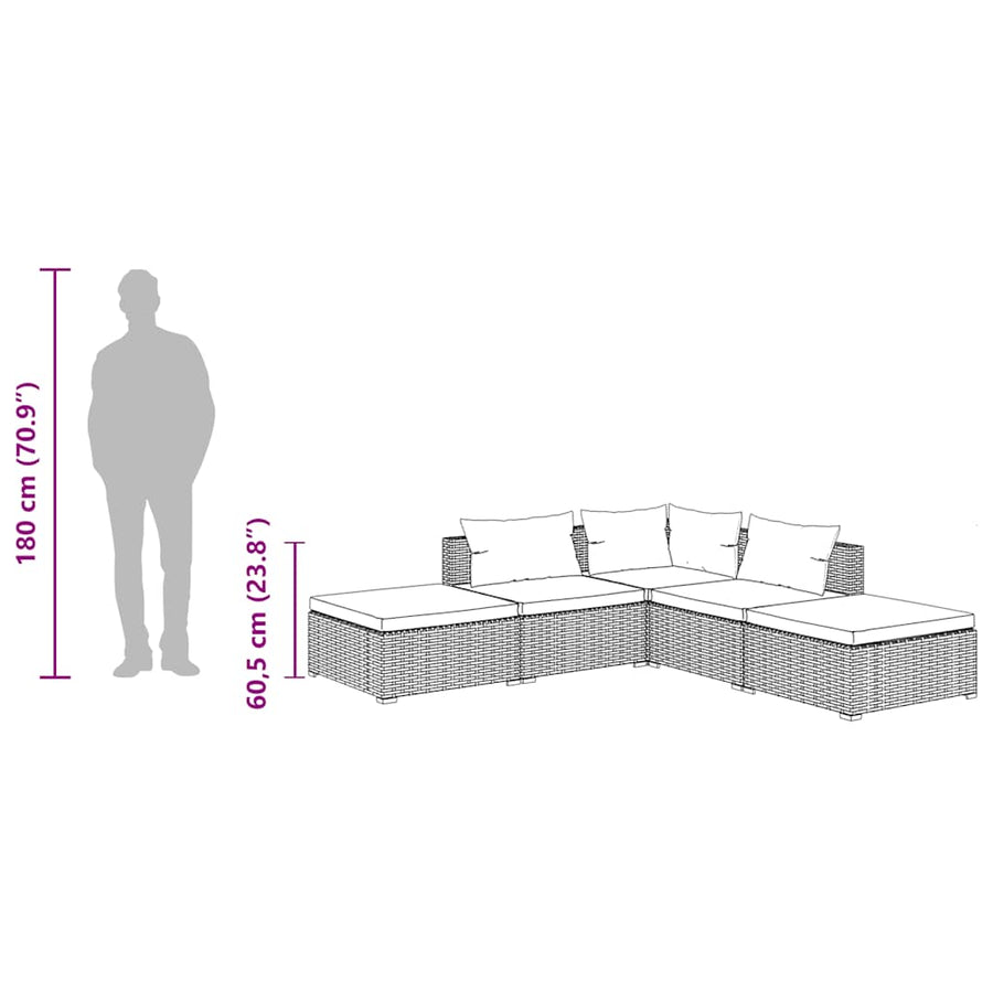 5-Delige Loungeset Met Kussens Poly Rattan 1