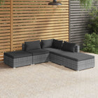 5-Delige Loungeset Met Kussens Poly Rattan Grijs En Antraciet 1 hoek + 2x midden + 2x voetensteun