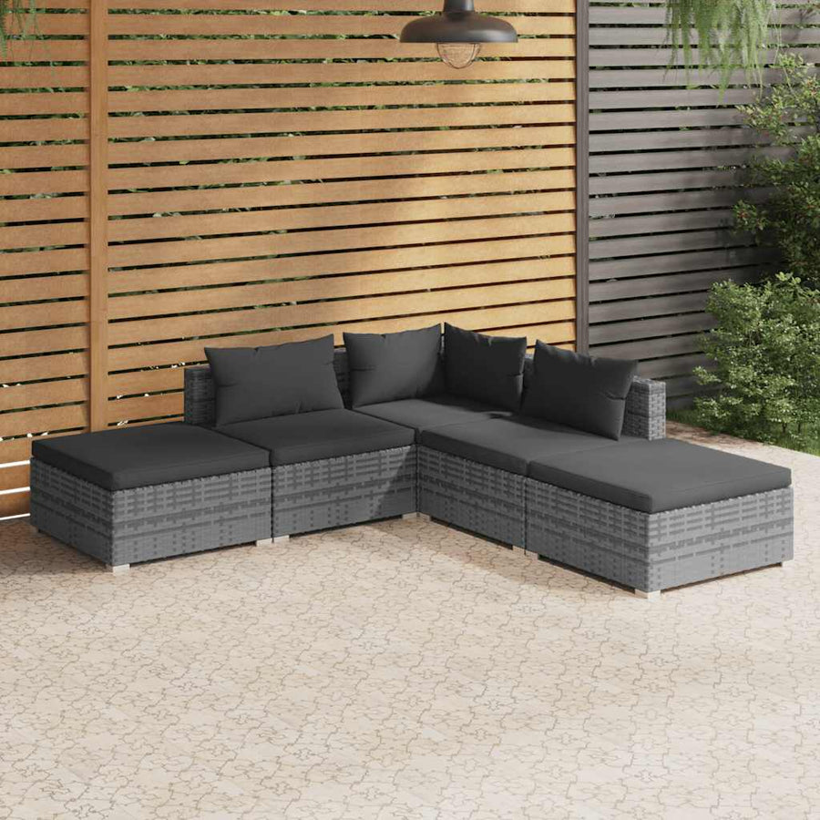 5-Delige Loungeset Met Kussens Poly Rattan 1