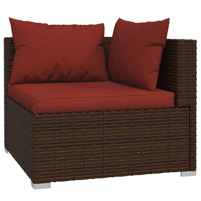 5-delige Loungeset met kussens poly rattan bruin 1 Bruin en kaneelrood