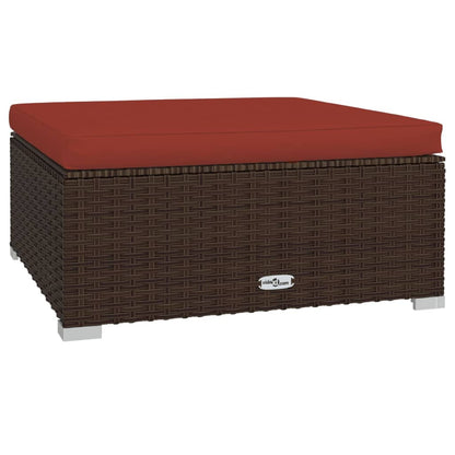 5-delige Loungeset met kussens poly rattan bruin 1 Bruin en kaneelrood