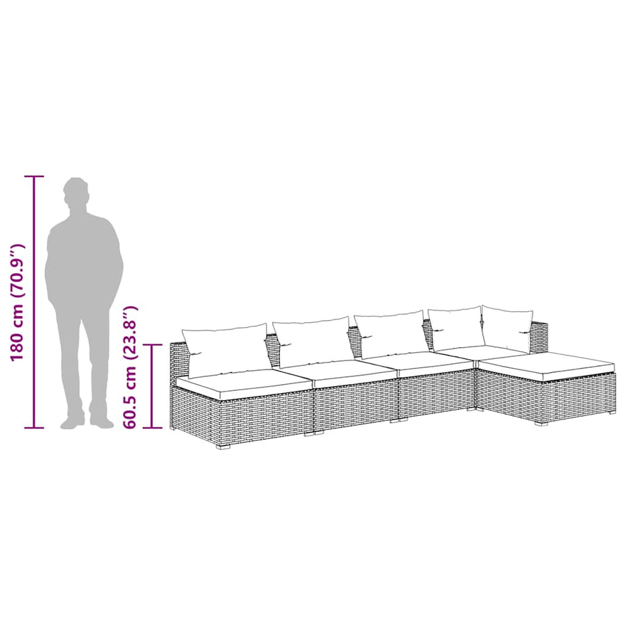 5-Delige Loungeset Met Kussens Poly Rattan 1