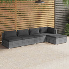 5-Delige Loungeset Met Kussens Poly Rattan Grijs En Antraciet 1 hoek + 3x midden + voetensteun