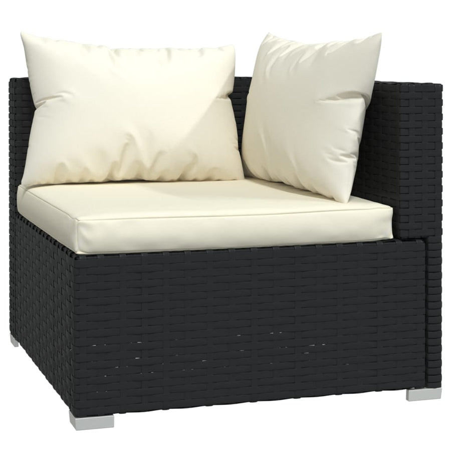 4-delige Loungeset met kussens poly rattan zwart 1 Zwart en crème