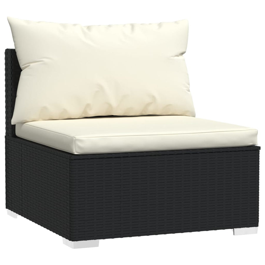 4-delige Loungeset met kussens poly rattan zwart 1 Zwart en crème