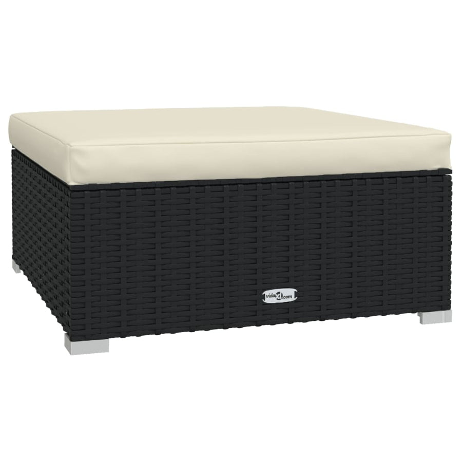 4-delige Loungeset met kussens poly rattan zwart 1 Zwart en crème