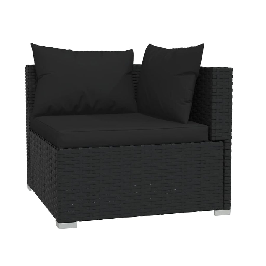 4-delige Loungeset met kussens poly rattan zwart 1 2x hoek + midden + voetensteun