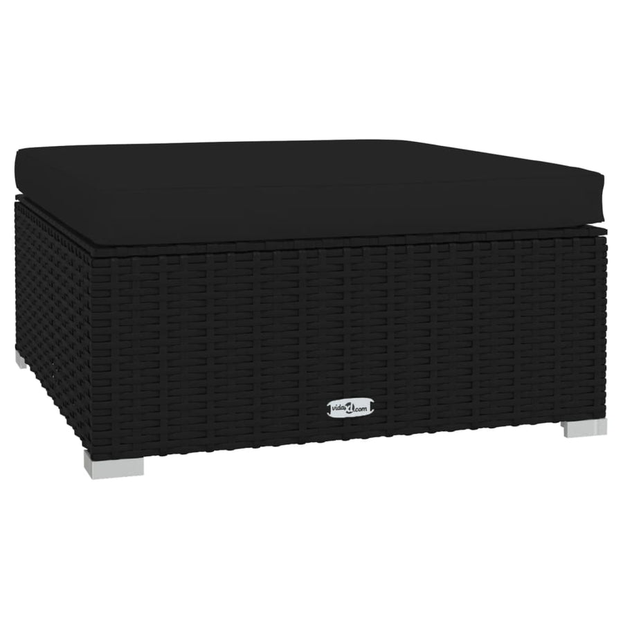 4-delige Loungeset met kussens poly rattan zwart 1 2x hoek + midden + voetensteun