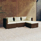 4-delige Loungeset met kussens poly rattan bruin 1 2x hoek + midden + voetensteun