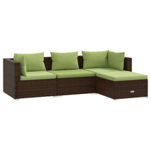 4-Delige Loungeset Met Kussens Poly Rattan Bruin En Groen 1 2x hoek + midden + voetensteun