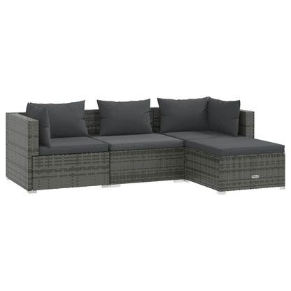 4-Delige Loungeset Met Kussens Poly Rattan 1 Grijs en antraciet