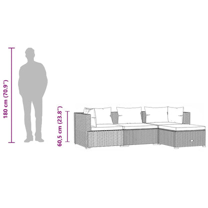 4-Delige Loungeset Met Kussens Poly Rattan 1 Grijs en antraciet
