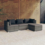 Loungeset 4-delig poly rattan grijs
