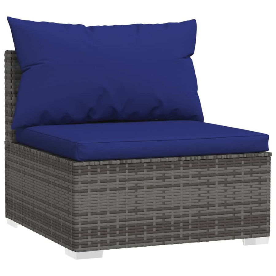 4-Delige Loungeset Met Kussens Poly Rattan Grijs En Donkerblauw 1 2x hoek + midden + voetensteun