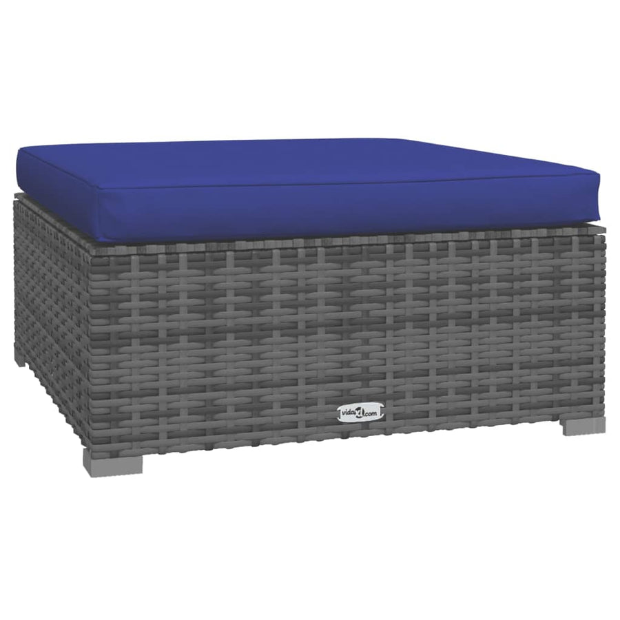 4-Delige Loungeset Met Kussens Poly Rattan Grijs En Donkerblauw 1 2x hoek + midden + voetensteun