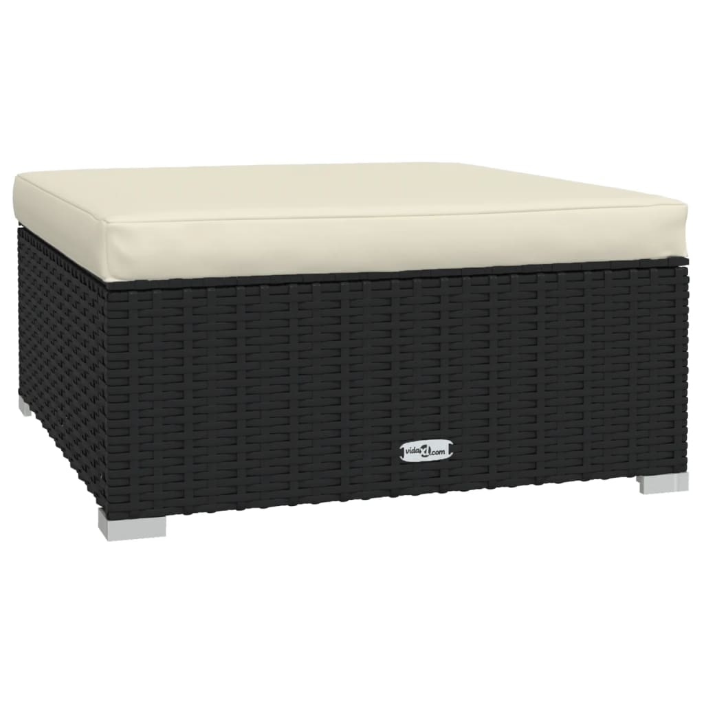 5-delige Loungeset met kussens poly rattan zwart 1 2x hoek + 2x midden + voetensteun