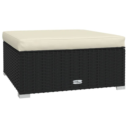 5-delige Loungeset met kussens poly rattan zwart 1 2x hoek + 2x midden + voetensteun