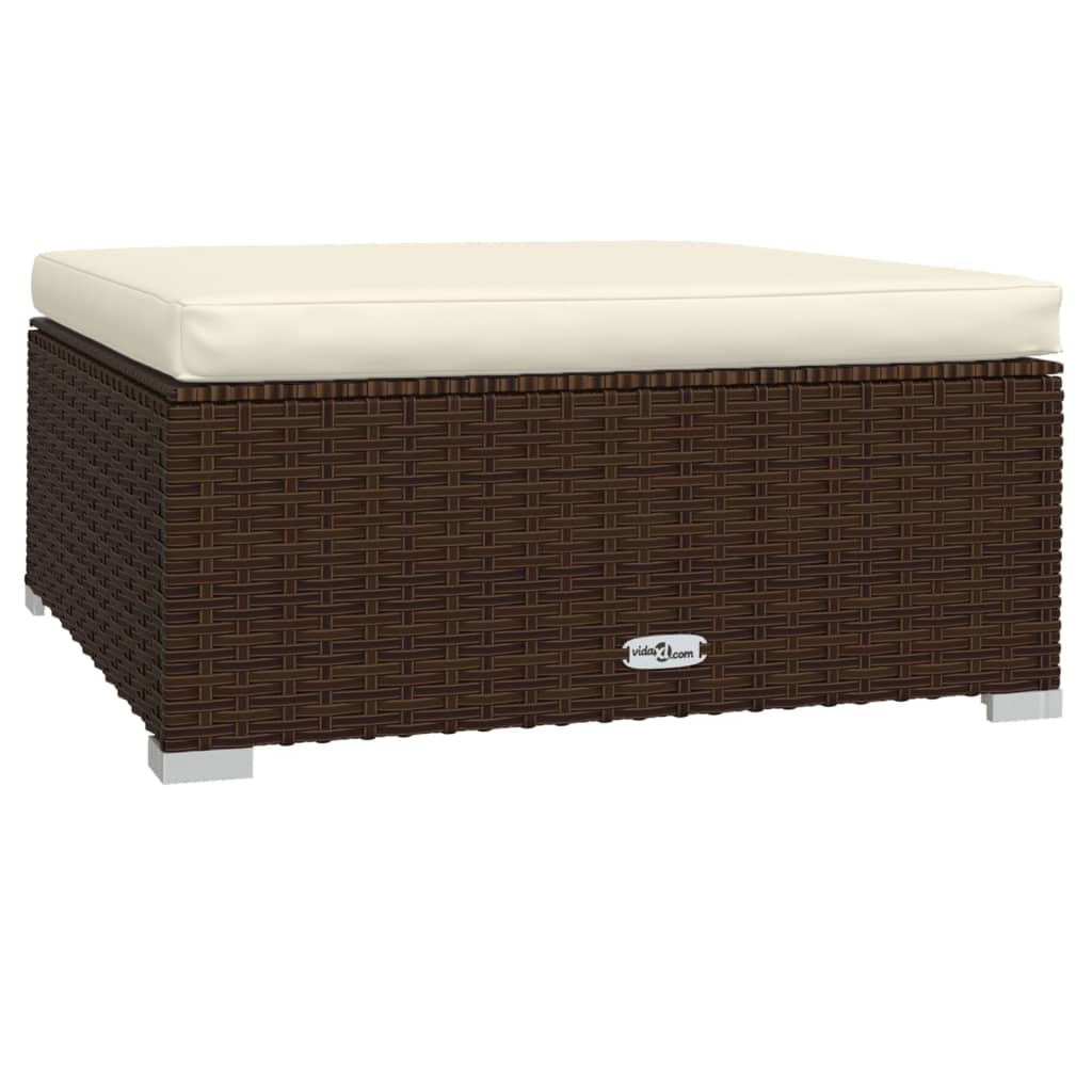 5-delige Loungeset met kussens poly rattan bruin 1 Bruin en crème