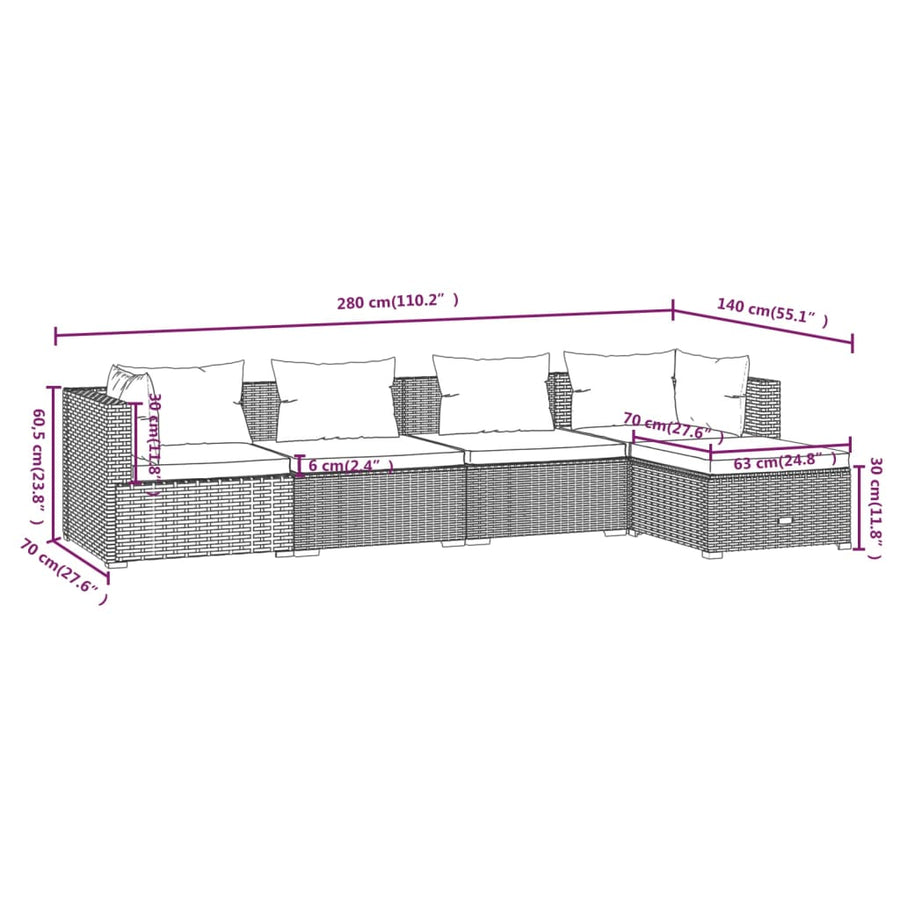 5-Delige Loungeset Met Kussens Poly Rattan 1