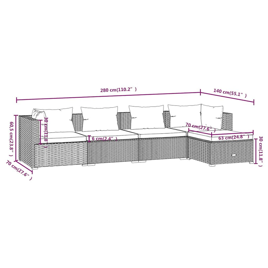 5-Delige Loungeset Met Kussens Poly Rattan 1