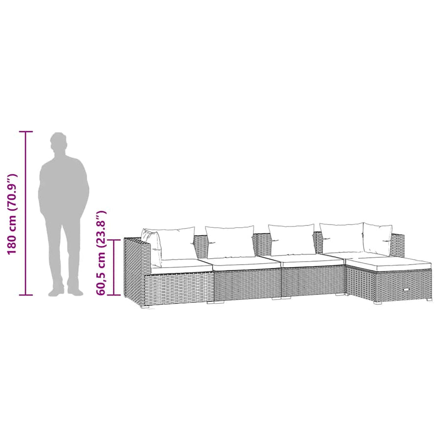 5-Delige Loungeset Met Kussens Poly Rattan 1