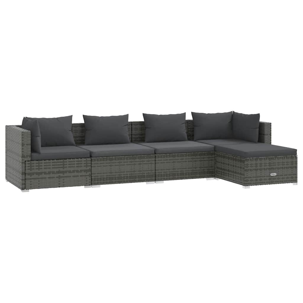 5-Delige Loungeset Met Kussens Poly Rattan 1 Grijs en antraciet
