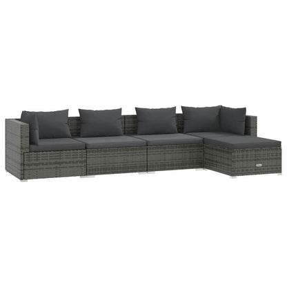 5-Delige Loungeset Met Kussens Poly Rattan 1 Grijs en antraciet