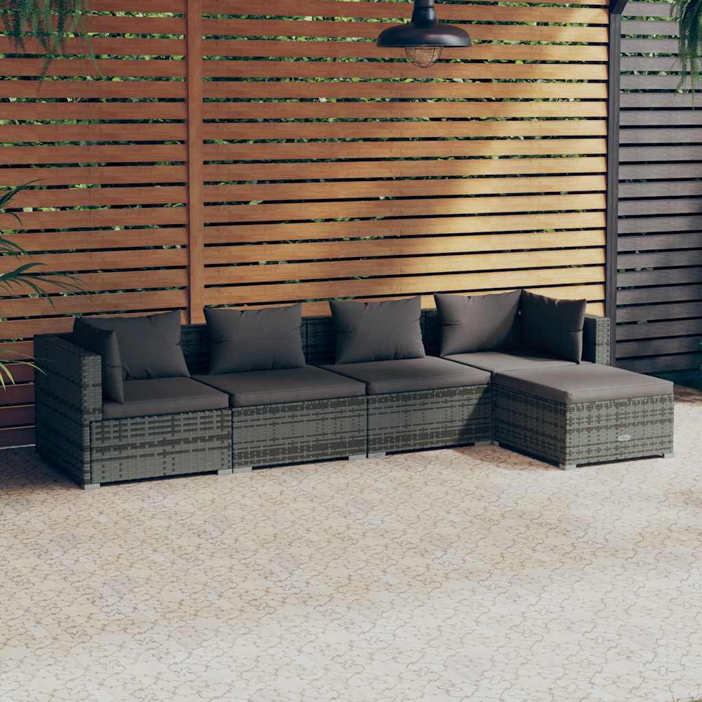 5-Delige Loungeset Met Kussens Poly Rattan 1 Grijs en antraciet