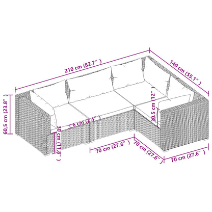 4-Delige Loungeset Met Kussens Poly Rattan Zwart En Waterblauw 1 3x hoek + midden