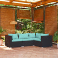 4-piece Loungeset with cushions poly rattan black