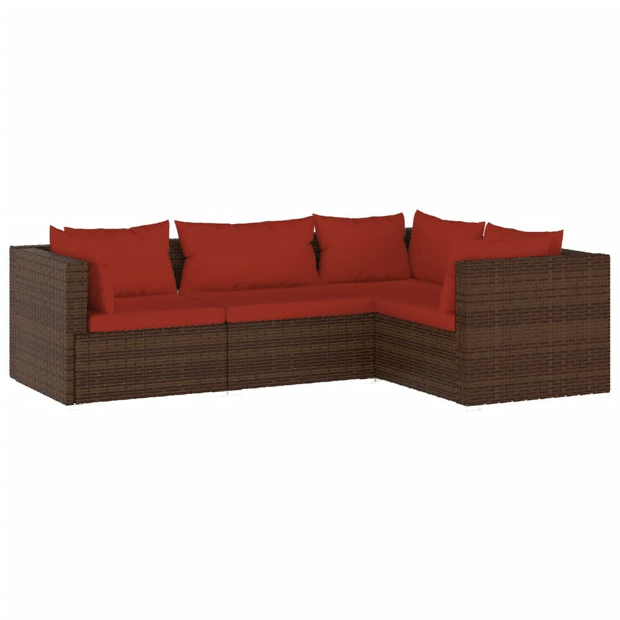 4-delige Loungeset met kussens poly rattan bruin 1 3x hoek + midden