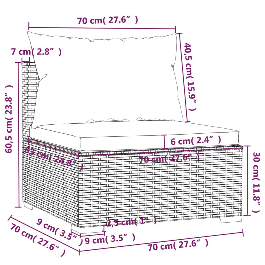 4-delige Loungeset met kussens poly rattan bruin 1 3x hoek + midden