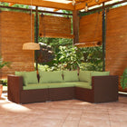 4-Delige Loungeset Met Kussens Poly Rattan Bruin En Groen 1 3x hoek + midden