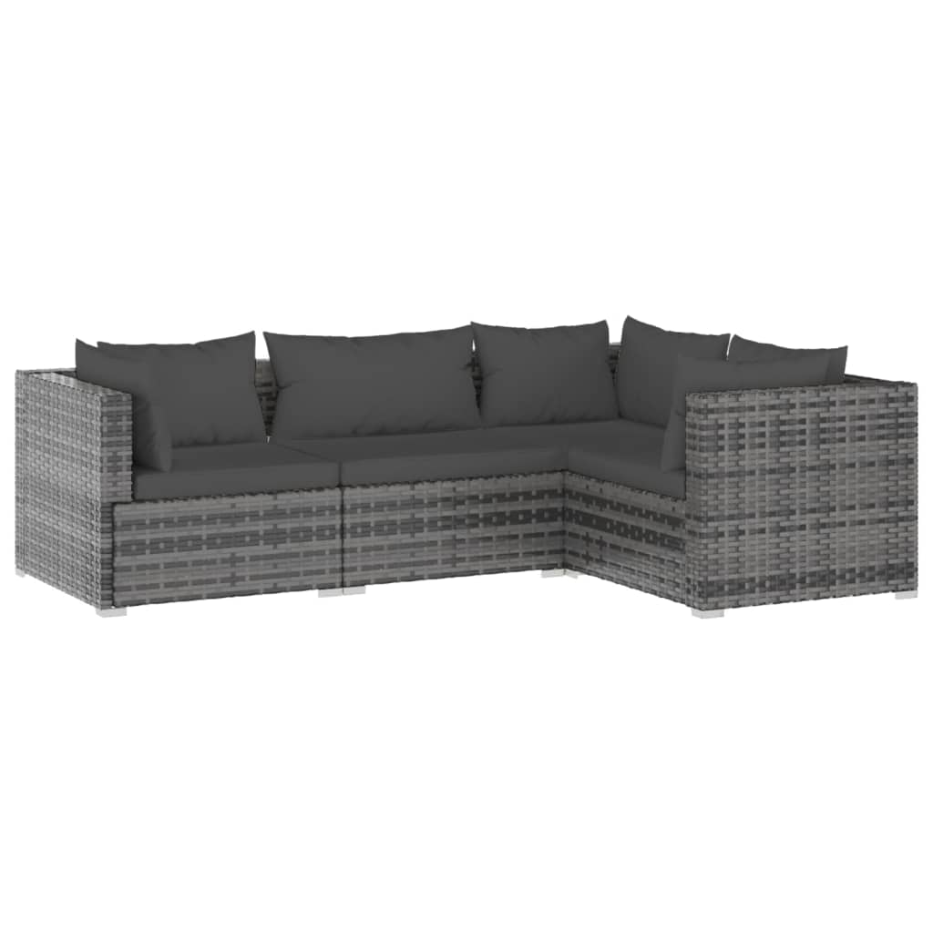 4-Delige Loungeset Met Kussens Poly Rattan Grijs En Antraciet 1 3x hoek + midden