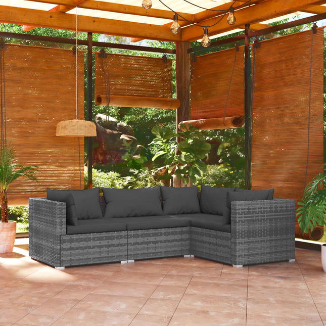 4-Delige Loungeset Met Kussens Poly Rattan Grijs En Antraciet 1 3x hoek + midden