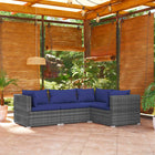 4-Delige Loungeset Met Kussens Poly Rattan Grijs En Donkerblauw 1 3x hoek + midden